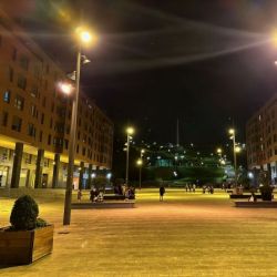 Slide 9: Open plaza leading up to one of Bilbao's mountain neighborhoods